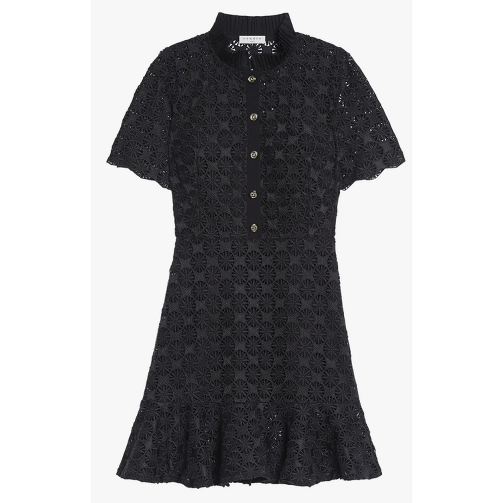 Sandro Women Felia Lace Dress Black Size 40 (L-8US) - Picture 4 of 4